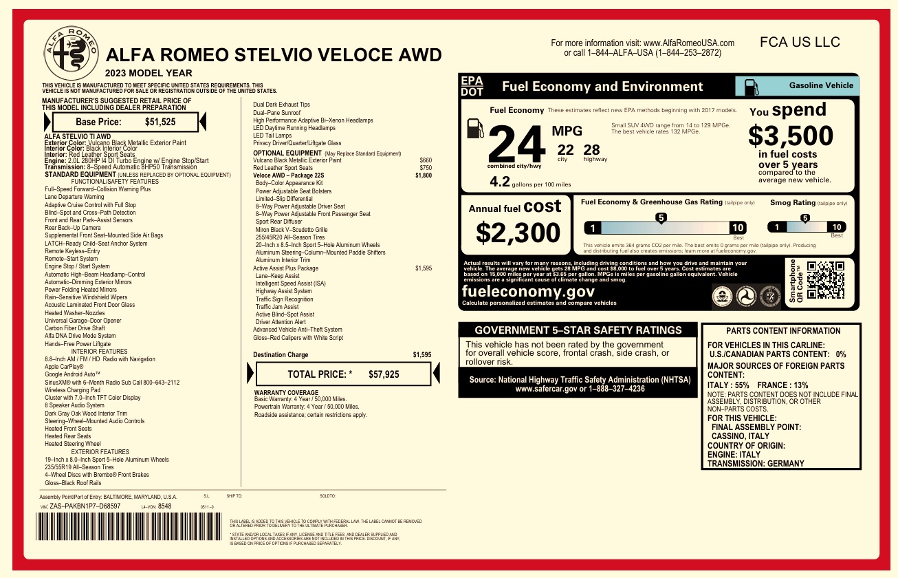 Used 2023 Alfa Romeo Stelvio Veloce for sale $32,900 at Alfa Romeo of Greenwich in Greenwich CT 06830 1