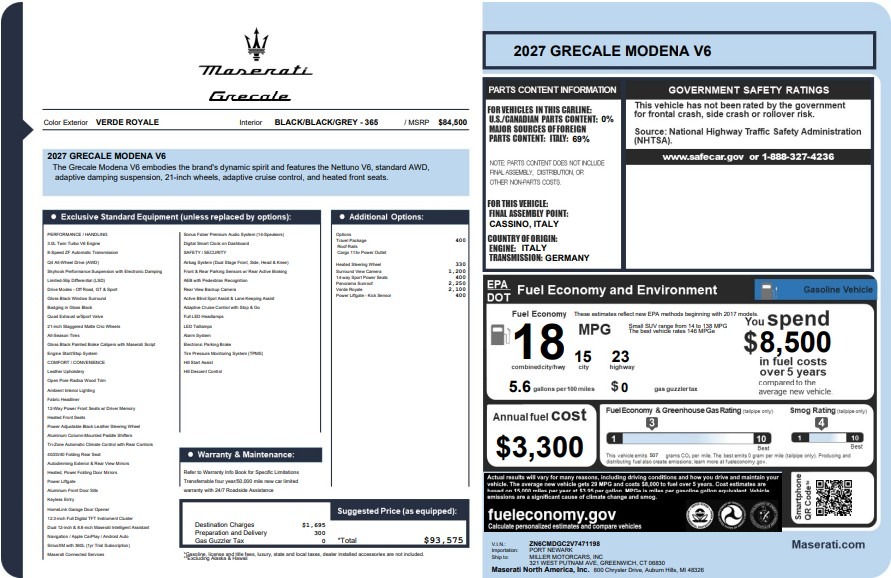 New 2027 Maserati Grecale Modena V6 for sale $93,575 at Alfa Romeo of Greenwich in Greenwich CT 06830 1
