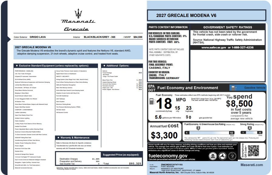 New 2027 Maserati Grecale Modena V6 for sale $93,325 at Alfa Romeo of Greenwich in Greenwich CT 06830 1